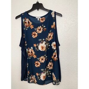 Maurices Womens Plus Size 3 Floral Mixed Media Sleeveless Tank Top‎ Navy Blue